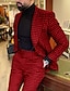 זול חליפות-חליפות דופי כלה לגברים שחור+אדום חליפות חתונה משובצות משובצות 2 חלקים סט סתיו וחורף עסק אופנה רשמי בהתאמה אישית עם כפתור אחד