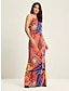 billige uformell kjole med trykk-tropisk trykk sommermote ferie maxi kjole