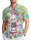 Недорогие мужские рубашки с рисунком-Кролик Яйцо На каждый день Муж. Рубашка На каждый день На выход выходные Лето Отложной Короткие рукава Синий, Лиловый, Зеленый S, M, L Эластичная ткань в 4 направлениях Рубашка Пасха