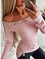 Недорогие Базовые плечевые изделия для женщин-Рубашка Блуза Жен. Розовый Серый Графика Молния Бусины Повседневные Мода С открытыми плечами Стандартный S
