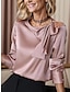 cheap Women&#039;s Blouses &amp; Shirts-Women&#039;s Shirt Lace Shirt Blouse Satin Plain Valentine&#039;s Day Work Lace up Pink Long Sleeve Daily Business Mature Round Neck Spring &amp;  Fall