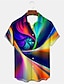 Недорогие мужские рубашки с рисунком-3D-печати Художественный Абстракция Муж. Рубашка На каждый день На выход выходные Лето Отложной Короткие рукава Синий, Лиловый, Цвет радуги S, M, L Эластичная ткань в 4 направлениях Рубашка