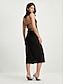 billige festkjole-ermeløs høyhalset midi-festkjole svart kjole