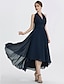 cheap Cocktail Dresses-A-Line Cocktail Dresses Elegant Dress Wedding Guest Tea Length Short Sleeve Off Shoulder Convertible Chiffon with Ruched 2024