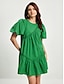 cheap Casual Dress-Cotton Bubble Sleeved Short Loose Fitting Dress