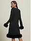 Χαμηλού Κόστους Πάρτι Φορέματα-Γυναικεία Μαύρο φόρεμα Φόρεμα για πάρτυ Κοκτέιλ Φόρεμα Στρογγυλή Ψηλή Λαιμόκοψη Μακρυμάνικο Μίνι φόρεμα Μαύρο Ανθισμένο Ροζ Άνοιξη Χειμώνας