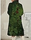 cheap Print Dresses-Women&#039;s Shirt Dress Casual Dress Midi Dress Date Vacation Polyester Modern Casual Shirt Collar Print Button Long Sleeve Fall Winter Loose Fit ArmyGreen Purple Green Floral S M L XL 2XL