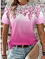 baratos T-Shirts de mulher-Mulheres Camiseta Cores Gradiente Imprimir Diário Final de semana Moda Manga Curta Decote Redondo Rosa Verão