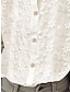 billige Basistopper for damer-Dame Skjorte Bluse Bomull Lin Daglig Broderi Snørehull Hvit 3/4 ermer Elegant Grunnleggende Skjortekrage Sommer Vår