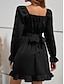 olcso Buliruhák-Női Fekete ruha Party ruha Koktélruha Fodrozott V-alakú Hosszú ujj Mini ruha Vakáció Elegáns Fekete Nyár Tavasz