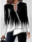 billige Bluser og trøjer til kvinder-Dame Skjorte Bluse Farveblok Trykt mønster Assymetrisk søm Afslappet Mode Langærmet V-hals Hvid Efterår vinter