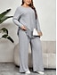 preiswerte Basic-Damenoberteile-Hemd Hosen-Sets Damen Grau Feste Farbe Quaste Casual Modisch Rundhalsausschnitt Regular Fit XL