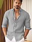cheap Luxury Linen Shirts-45% Linen Men&#039;s Shirt Linen Shirt Button Up Shirt Beach Shirt Black White Green Long Sleeve Plain Lapel Spring &amp;  Fall Outdoor Daily Clothing Apparel