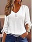 baratos Tops básicos de mulher-Camiseta Topo de ilhó Mulheres Preto Branco Rosa Tecido Botão Casual Moda Decote V Normal S