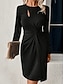 cheap Party Dresses-Women&#039;s Black Dress Party Dress Cocktail Dress Ruched Cut Out Crew Neck Long Sleeve Mini Dress Vacation Black Spring Winter