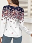 cheap Women&#039;s T-shirts-Women&#039;s Lace Shirt T shirt Tee Butterfly Print Lace Trims Casual Holiday Fashion Long Sleeve V Neck White Spring &amp;  Fall