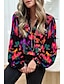 cheap Women&#039;s Blouses &amp; Shirts-Women&#039;s Shirt Blouse Tie Dye Print Casual Fashion Long Sleeve Shirt Collar Pink Spring &amp;  Fall