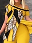 abordables Conjuntos de dos piezas de mujer-Mujer Camisa Conjuntos de pantalones Leopardo Estampado Casual Diario Moda Manga Corta Un Hombro Amarillo Primavera verano