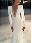 Χαμηλού Κόστους Νυφικά Φορέματα-Επίσημο Φορεματα για γαμο Τρομπέτα / Γοργόνα Λαιμόκοψη V Μακρυμάνικο Ουρά Σιφόν Νυφικά φορέματα Με Χάντρες Μονόχρωμη 2024