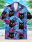 billiga Hawaiiskjorta för män-Djur Katt Ledigt Herr Skjorta Utomhus Gata Ledigt / vardag Sommar Kubansk krage Kortärmad Purpur Grön S M L Skjorta