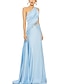 billiga Aftonklänningar-A-linje Kvälls klänningar Elegant Klänning Formell Golvlång Ärmlös Enaxlad Satäng med Glitter Veckad Paljett 2024