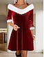 Χαμηλού Κόστους Πάρτι Φορέματα-Γυναικεία Βελούδινο Φόρεμα Φόρεμα για πάρτυ Φόρεμα με πούπουλα Βελούδο Λαιμόκοψη V Μακρυμάνικο Συνδυασμός Χρωμάτων Μίνι φόρεμα Χριστούγεννα Κρασί Πράσινο του τριφυλλιού Άνοιξη Χειμώνας