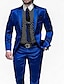 ieftine Costume-costume de nunta pentru bărbați albastru regal, culoare uni, 2 piese, croite, un singur piept, un singur buton 2024