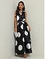Χαμηλού Κόστους Print Φορέματα-Γυναικεία Φόρεμα πουκαμίσα Σατέν Φόρεμα Πουά Τσέπη Στάμπα Κολάρο Πουκαμίσου Μακρύ φόρεμα Βίντατζ Διακοπές Αμάνικο Καλοκαίρι Άνοιξη