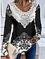 cheap Women&#039;s Blouses &amp; Shirts-Women&#039;s Shirt Blouse Floral Graphic Lace Patchwork Print Casual Fashion Long Sleeve Round Neck Black Spring &amp;  Fall