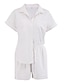 cheap Basic Women&#039;s Tops-Shirt Set Women&#039;s White Solid Colored Pocket 2 Piece Street Daily Streetwear Daily Shirt Collar Linen Regular Fit S