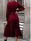 baratos vestidos lisos-Mulheres Vestido de veludo Vestido midi Veludo Frufru Encontro Férias Elegante Roupa de rua Decote V Manga Longa Vinho Cor