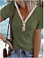 Χαμηλού Κόστους Βασικές Γυναικείες Μπλούζες-Δαντελένιο πουκάμισο Μπλουζάκι Γυναικεία Γκρίζο Συμπαγές Χρώμα Κουμπί Δαντέλες Δρόμος Καθημερινά Μοντέρνα Λαιμόκοψη V Τ