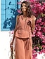 baratos Women&#039;s Sets-Conjunto de duas peças de algodão feminino resort wear rosa com decote em v aberto nas costas com cinto roupas de férias verão