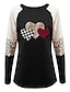 cheap Women&#039;s T-shirts-Women&#039;s T shirt Tee Cotton Heart Leopard Plaid Casual Going out Print Black Long Sleeve Fashion Round Neck Spring &amp;  Fall