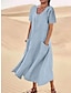 preiswerte schlichte Kleider-Damen Casual kleid kleid lang Baumwolle Tasche Verabredung Maxi Basic Rundhalsausschnitt Kurzarm Schwarz Rosa Himmelblau Farbe