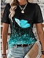 abordables T-shirts Femme-Femme T shirt Tee Papillon Imprimer du quotidien Fin de semaine Mode Manche Courte Col Rond Bleu Eté