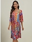 Χαμηλού Κόστους Print Φορέματα-Γυναικεία Φόρεμα ριχτό Συνδυασμός Χρωμάτων Στάμπα Στάμπα Διχασμένος λαιμός Μίντι φόρεμα Καθημερινά Ημερομηνία Μισό μανίκι Καλοκαίρι Άνοιξη