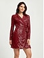 cheap Party Dress-Sequin Deep V Long Sleeve Mini Dress Wrap Dress
