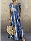 Χαμηλού Κόστους Print Φορέματα-Γυναικεία Καθημερινό φόρεμα Στάμπα Στρογγυλή Ψηλή Λαιμόκοψη Μακρύ Φόρεμα Μάξι Φόρεμα Βοημία Μπόχο Διακοπές Κοντομάνικο Καλοκαίρι