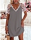 preiswerte schlichte Kleider-Damen Spitzenkleid Minikleid Baumwolle Spitze Patchwork Verabredung Strassenmode Basic V Ausschnitt Kurzarm Weiß Rosa Grau Farbe