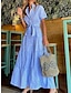 Χαμηλού Κόστους Print Φορέματα-Γυναικεία Φόρεμα πουκαμίσα Καθημερινό φόρεμα Με Κορδόνια Με Βολάν Κολάρο Πουκαμίσου Μακρύ Φόρεμα Μάξι Φόρεμα Διακοπές Κοντομάνικο Καλοκαίρι Άνοιξη