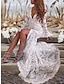 cheap Wedding Dresses-Beach Boho Wedding Dresses Mermaid / Trumpet V Neck Long Sleeve Sweep / Brush Train Lace Bridal Gowns With Appliques Split Front 2024