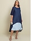 cheap Plus Size Party Dresses-Women‘s Plus Size Curve Casual Dress Work Dress Chiffon Dress Plain Long Dress Maxi Dress Half Sleeve Layered Plus High Low Crew Neck Elegant Outdoor Blue Summer Spring Wedding Guest Dress