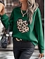 cheap Women&#039;s Hoodies &amp; Sweatshirts-Women&#039;s Sweatshirt Pullover Heart Leopard Casual Sports Print Black White Green Active Sportswear Round Neck Long Sleeve Top Micro-elastic Fall &amp; Winter