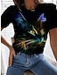 お買い得  レディースＴシャツ-女性用 Tシャツ フラワー バタフライ プリント 日常 週末 ファッション 半袖 ラウンドネック ブラック 夏