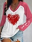 voordelige Dames T-shirts-Dames T-shirt Hart Afdrukken Casual Uitgaan Modieus Lange mouw V-hals Blozend Roze Lente &amp; Herfst