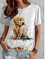 billige T-skjorter til kvinner-Dame T skjorte Hund 3D Trykt mønster Daglig Helg Mote Morsom Kortermet Rund hals Hvit Vår sommer