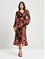 cheap Print Casual Dress-Chiffon Floral Print Adjustable Waist Maxi Dress