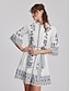 billige afslappet kjole med print-afslappet blomstret geometrisk a-line kjole med snøre
