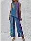 ieftine Costume din Două Piese-Pentru femei Bluză Seturi de pantaloni Grafic Casul / Zilnic Imprimeu Albastru piscină Fără manșon Modă Rotund Vară